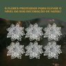 Kit com 6 Flores Prata Enfeite Glitter Árvore de Natal Decoração Natalina Luxo - 5