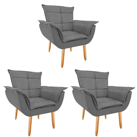 Kit 3 Poltronas Opala GatMagazine-Suede Grafite