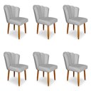 Ver imagem 1 de Kit 6 Cadeiras de Jantar Pétala Estofada Pés Palito Veludo Cinza - Montanaris Decor