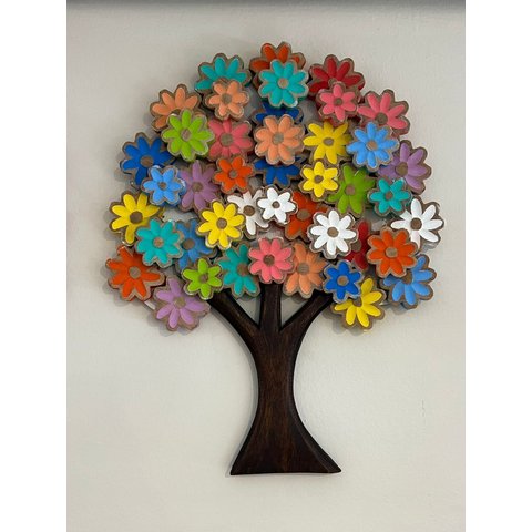 Árvore Decorativa de Madeira Artesanal Colorida