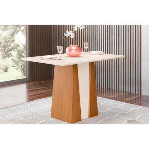 Mesa de Sala Jantar de Jantar Orus C- Tampo Madeirado 120x80cm Nature-nature-off White - Henn