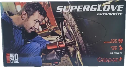 Luva Nitrilica Preta Impermeável Extra Resistente Mecânico Multitato Com 50 Uni (Pai):G - 4