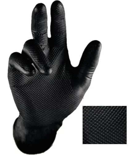 Luva Nitrilica Preta Impermeável Extra Resistente Mecânico Multitato Com 50 Uni (Pai):G - 3