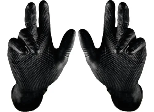 Luva Nitrilica Preta Impermeável Extra Resistente Mecânico Multitato Com 50 Uni (Pai):G - 5