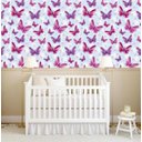 Ver imagem 2 de Papel de Parede Azul Claro com Borboletas Vermelhas e Lilas