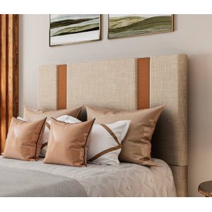 Cabeceira Solteiro Verona - Linho - Palladium Decor:bege
