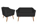 Ver imagem 1 de Kit Namoradeira + 1 Poltrona Decorativa Agatha Suede Preto Pés Madeira Mz Decor