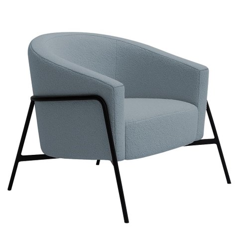 Poltrona Decorativa Maitê Base Aço Preto Bouclé Azul Claro - Nexta Casa