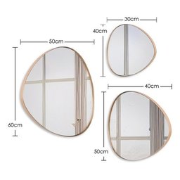 Trio Espelho Orgânico Decorativo com Moldura de Couro Cor Caramelo - 4