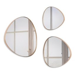 Trio Espelho Orgânico Decorativo com Moldura de Couro Cor Caramelo - 1