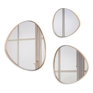 Trio Espelho Orgânico Decorativo com Moldura de Couro Cor Caramelo