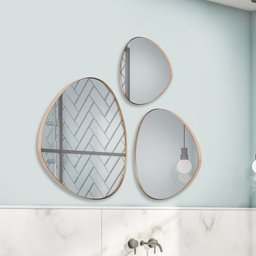 Trio Espelho Orgânico Decorativo com Moldura de Couro Cor Caramelo - 5