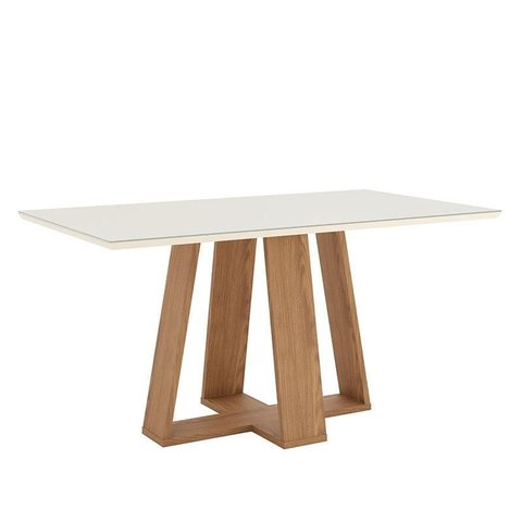 Mesa de Jantar Lins 160 Cm Canto Reto com Vidro Nature Off White – Henn
