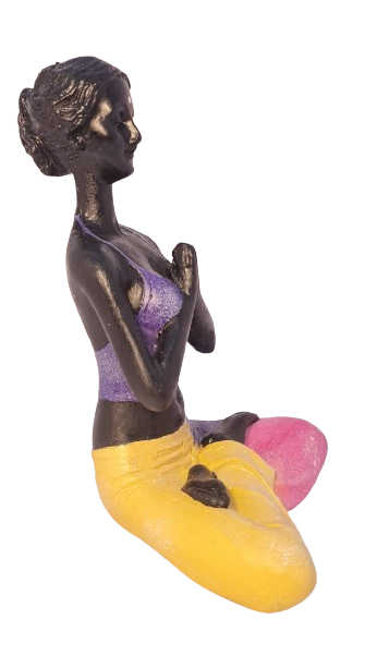 Bailarina Yoga Yogui Pernas Cruzadas Orando Degradê Azul Roxo Rosa e Amarelo - Peça em Gesso - 4