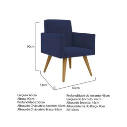 Kit 02 Poltronas Decorativas Nina Cadeira Escritório Recepção Azul Marinho - 3