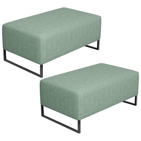 Kit 02 Puff Decorativo Sala de Estar Cléo 90cm Base de Ferro Preto W01 Linho Verde Menta - Lyam Deco