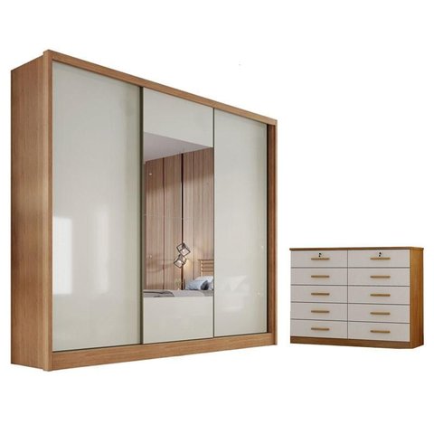 Guarda Roupa Casal Medelim e Gaveteiro Milão com Chave Cumaru 25 Fendi - Novo Horizonte