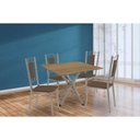 Ver imagem 1 de Conjunto: Mesa Sala Jantar Volga C/ Tampo de Madeira 90cm e 4 Cadeiras Florença Niquel/nogueira -