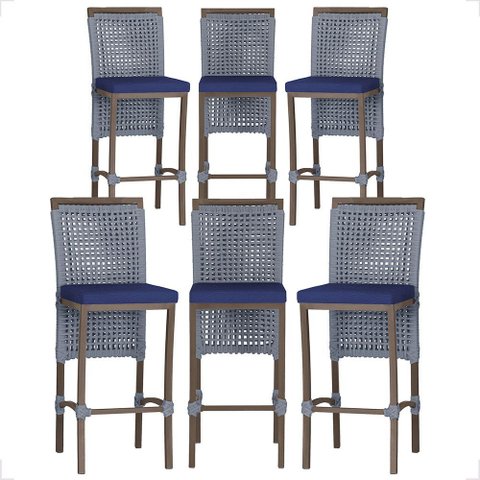 6 Banqueta em Alumínio Roma Marrom Corda Náutica Tecido 10