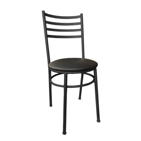 Cadeira de Cozinha Preta em Metal Preto com Assento Estofado