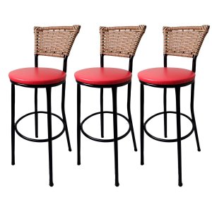 Kit 3 Banquetas Bistrô Hawaii Fendi Assento Vermelho