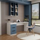 Ver imagem 3 de Mesa para Escritório Madri 3 Gavetas Azul/Branco - Panorama Móveis