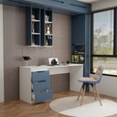 Ver imagem 4 de Mesa para Escritório Madri 3 Gavetas Azul/Branco - Panorama Móveis