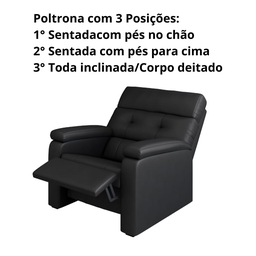 Poltrona Do Papai Reclinável Estofada Confortável Corino Preto - 2