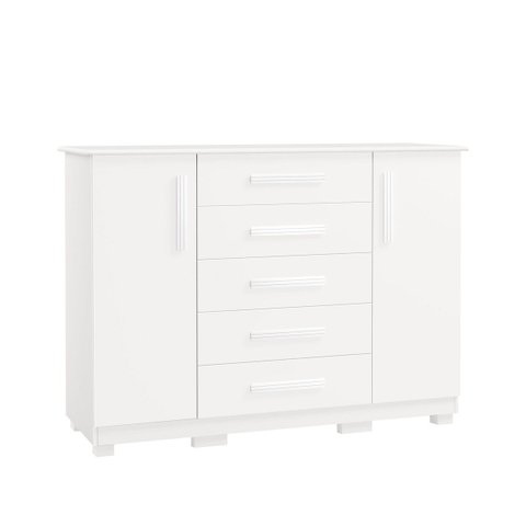 Comoda Casal 5 Gavetas com Sapateira Cabeiro e Porta Objetos 100%MDF Sarah Branco