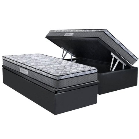 Cama Box Baú Solteiro: Colchão Ortopédico Herval D60 / Ag65 Perpetual + Base Crc Suede Gray (