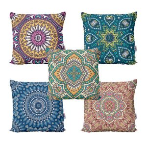 Kit 5 Almofadas Decorativas Mandalas Coloridas Para Sofá 40x40 - Novadecora