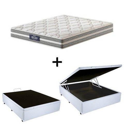 Cama Box C/ Baú Casal + Colchão de Molas Ensacadas Probel Vegas Comfort Pillow Euro Casal