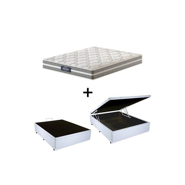 Cama Box C/ Baú Casal + Colchão de Molas Ensacadas Probel Vegas Comfort Pillow Euro Casal