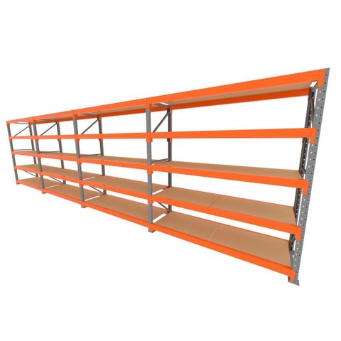 Mini Porta Pallet 200 Kg por Nivel Inicial +3 Continuação com 5 Niveis Laranja com Mdf Cru