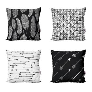 Capas de Almofadas Preto e Branco Decorativas Feather Arrows Para Sofá 40x40 - Novadecora