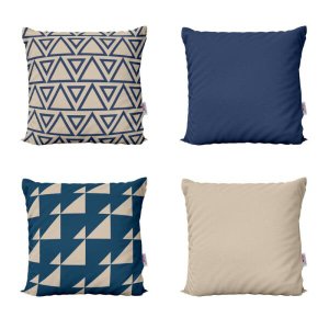 Capas de Almofadas Azul e Bege Decorativas e Geometricas Para Sofá 40x40 - Novadecora