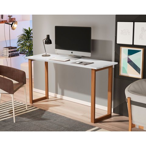Mesa de Estudo Office 1.20cm - Pés em Madeira Maciça C/ Pintura Anti Umidade - Tampo 15mm C/ Fita de