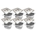 Ver imagem 2 de CONJ 6 CUBAS Gastronômicas Em INOX GN 1/6x65 mm 1 Litro + 6 TAMPAS 1/6 Em INOX COM ABERTURA Para Col