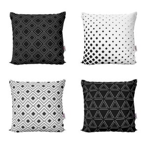 Kit 4 Capas Almofadas Preto e Branco Decorativas e Geométricas Para Sofá 40x40 - Novadecora