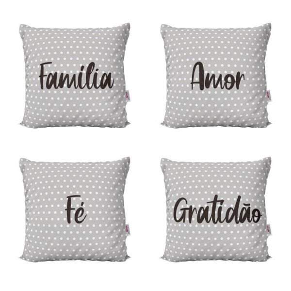 Capas Almofadas Decorativas Preto e Branco Família, Amor, Fé e Gratidão Para Sofá 40x40 - Novadecora