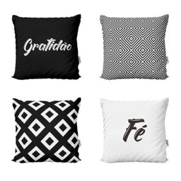 Capas Almofadas Decorativas Preto e Branco Gratidão e Fé Para Sofá 40x40 - Novadecora - 1