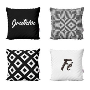 Capas Almofadas Decorativas Preto e Branco Gratidão e Fé Para Sofá 40x40 - Novadecora