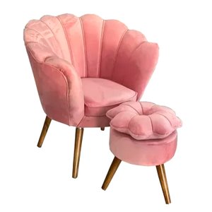 Poltrona Pétala com Puff Pés Palito Veludo Rosa