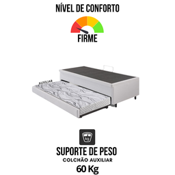Bicama Box com Baú Solteiro Courino Linho Branco 88x188 com Colchão Auxiliar Ecoflex - 6