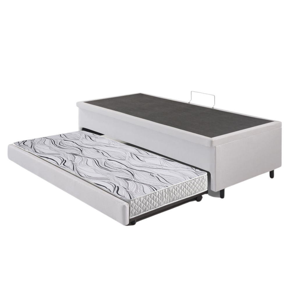 Bicama Box com Baú Solteiro Courino Linho Branco 88x188 com Colchão Auxiliar Ecoflex - 5