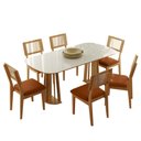 Ver imagem 2 de Conjunto de Jantar 6 Lugares Mesa 1,80m em Mdf e Base Ripada Cor:freijó com Off White e Terracota