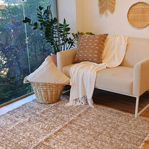 Tapete Peludo Algodão Sala Quarto Versatto Caramelo Claro Cru 150 x 200