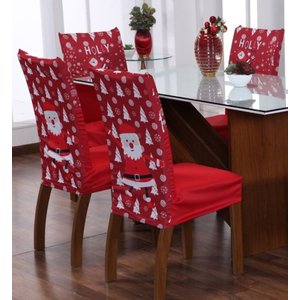 Kit 6 Capas de Cadeira Natal Jantar Estofada Decoração Fim de Ano Malha Helanca:natal Vermelho Papai