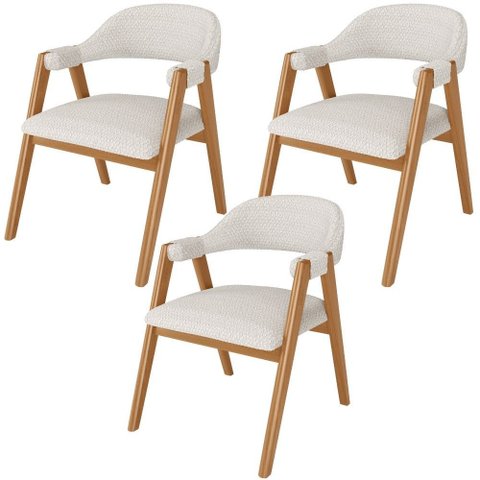 Kit 03 Cadeiras de Jantar e Estar Living Estofada Nadja L02 Bouclê Cru - Lyam Decor