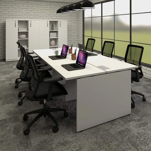Plataforma de Trabalho 6 Lugares 360cm X 360cm Pé Painel F5 Cor:cinza